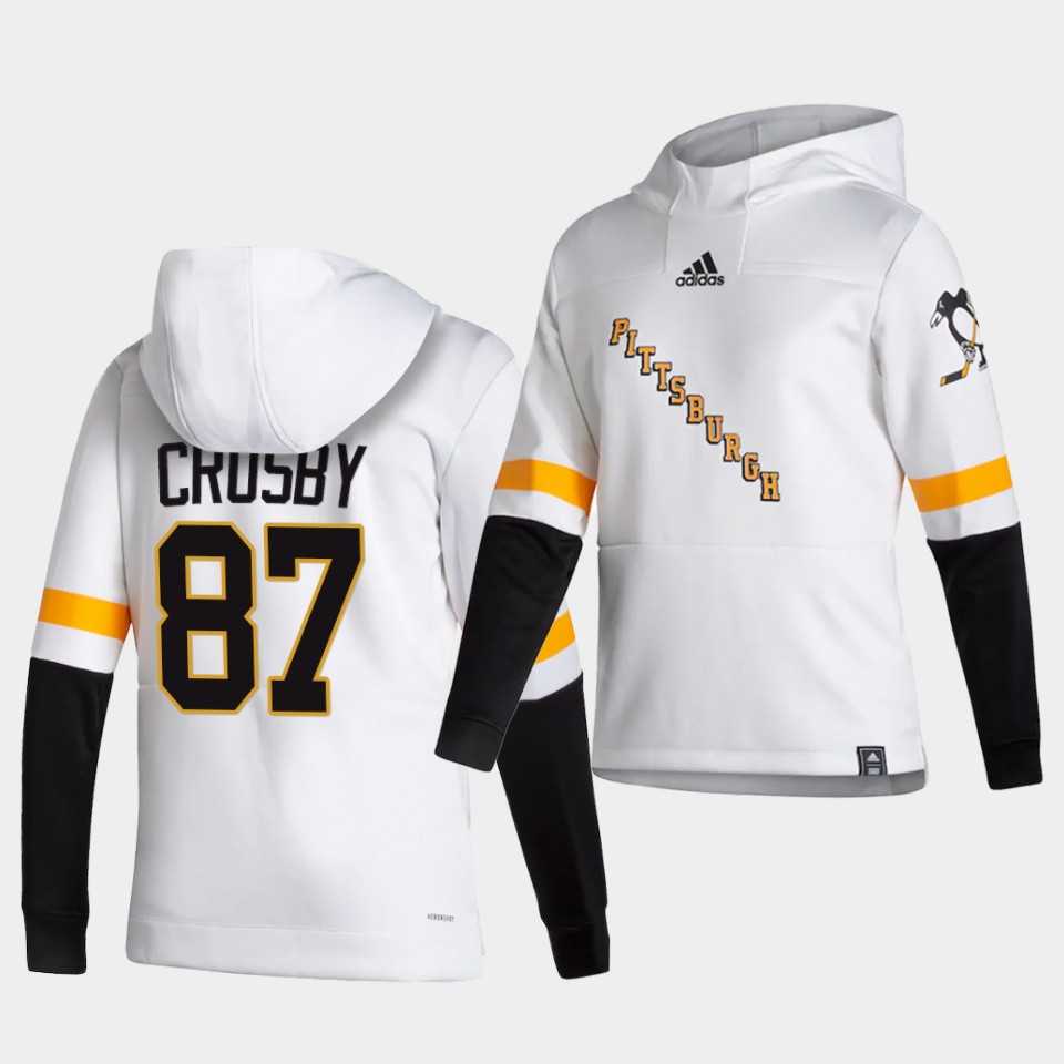 Men Pittsburgh Penguins 87 Crosby White NHL 2021 Adidas Pullover Hoodie Jersey